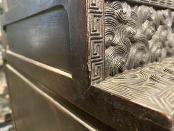 Un petit cabinet en bois sculpt&eacute; &agrave; d&eacute;cor de dragons, Chine, R&eacute;publique