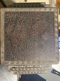 Un petit cabinet en bois sculpt&eacute; &agrave; d&eacute;cor de dragons, Chine, R&eacute;publique