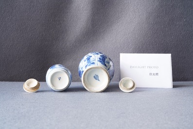 Two small Chinese blue and white 'Long Eliza' vases and covers, Kangxi
