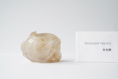 A Chinese agate peach-form brush washer, Qing