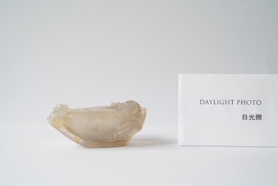 A Chinese agate peach-form brush washer, Qing