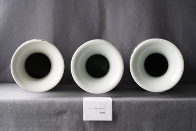 Three Chinese famille rose vases with narrative scenes, 19/20th C.