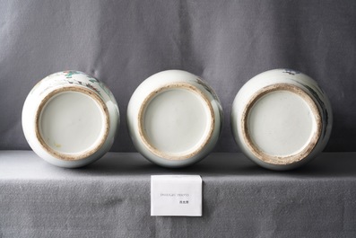 Three Chinese famille rose vases with narrative scenes, 19/20th C.