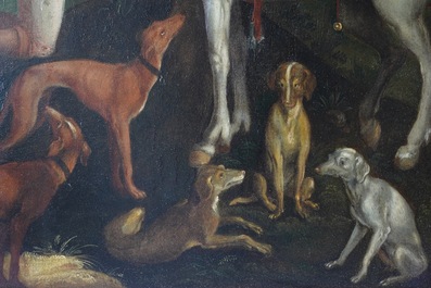 Ecole flamande d'apr&egrave;s Albrecht D&uuml;rer, 16/17&egrave;me, huile sur panneau: Saint Eustache ou Saint Hubert