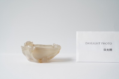 A Chinese agate peach-form brush washer, Qing