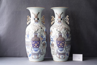 A pair of Chinese doucai 'antiquities' vases, 19/20th C.