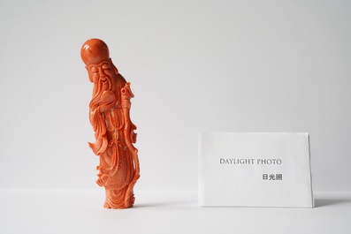 Une figure de Shou Lao en corail rouge, Chine, 19/20&egrave;me