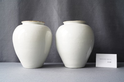 Une paire de pots &agrave; tabac en fa&iuml;ence de Delft en bleu et blanc &agrave; d&eacute;cor d'indiens, 18&egrave;me