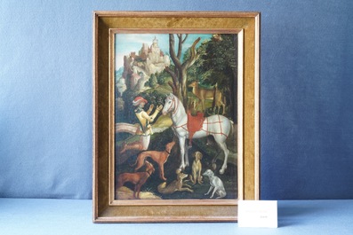 Ecole flamande d'apr&egrave;s Albrecht D&uuml;rer, 16/17&egrave;me, huile sur panneau: Saint Eustache ou Saint Hubert