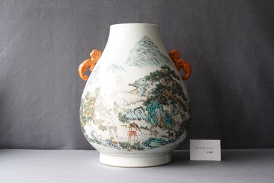 A Chinese famille rose '100 deer' vase, Qianlong mark, 20th C.