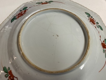 Three Chinese famille verte octagonal dishes, Kangxi