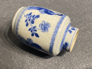 Two small Chinese blue and white 'Long Eliza' vases and covers, Kangxi