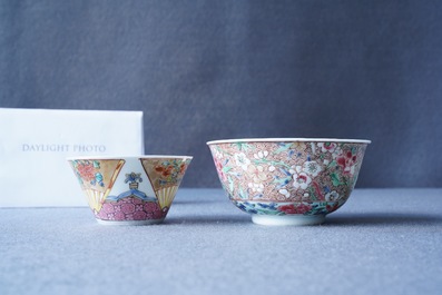 Two Chinese famille rose cups and saucers, Yongzheng