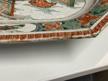 Three Chinese famille verte octagonal dishes, Kangxi