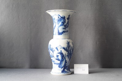 A Chinese blue and white 'river landscape' yenyen vase, Kangxi