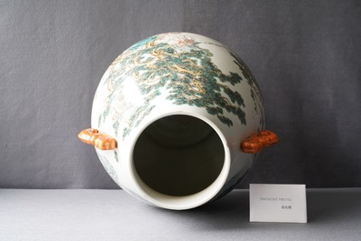 A Chinese famille rose '100 deer' vase, Qianlong mark, 20th C.
