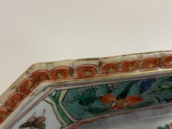 Three Chinese famille verte octagonal dishes, Kangxi