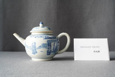 A Chinese blue and white 'Xi Xiang Ji' teapot with cover, Kangxi/Yongzheng