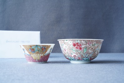 Two Chinese famille rose cups and saucers, Yongzheng
