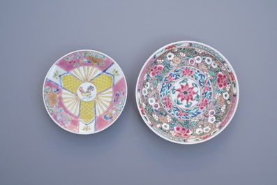 Two Chinese famille rose cups and saucers, Yongzheng