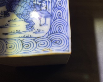 A square Japanese blue and white Arita flask, Edo, 17/18th C.