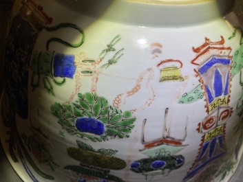 A large Chinese famille verte 'antiquities' bowl, Kangxi