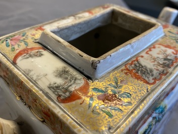 A Chinese famille rose rectangular 'Mandarin' teapot and cover, Qianlong