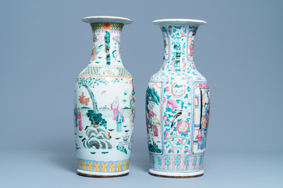 Deux vases en porcelaine de Chine famille rose, 19&egrave;me