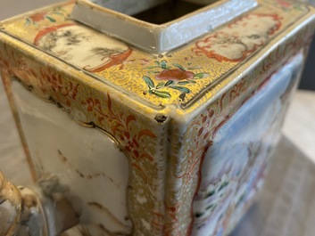 A Chinese famille rose rectangular 'Mandarin' teapot and cover, Qianlong