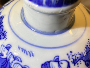 A Chinese blue and white 'playing boys' stem cup, Wanli