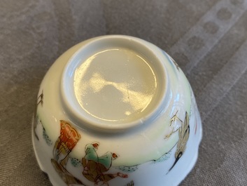Een Chinese famille rose VOC-kop, een Pronk-kop en twee koppen en schotels, Yongzheng/Qianlong