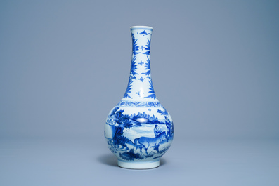 A Chinese blue and white bottle vase, Transitional period