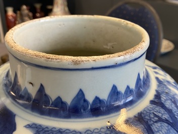 A Chinese blue and white vase with figures in an interior, Kangxi