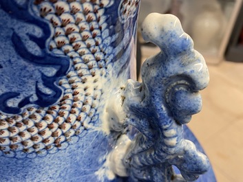 A large Chinese blue, white and copper red 'dragon' vase, Jiaqing