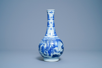A Chinese blue and white bottle vase, Transitional period