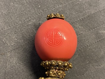 Vier Chinese verguld bronzen hoedentoppen, Qing