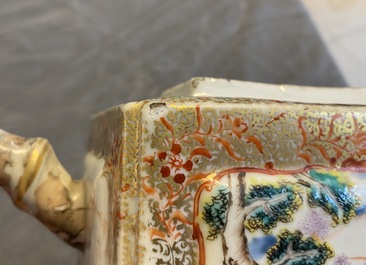 A Chinese famille rose rectangular 'Mandarin' teapot and cover, Qianlong