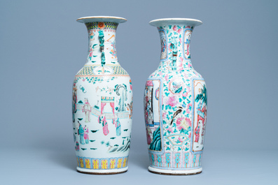 Deux vases en porcelaine de Chine famille rose, 19&egrave;me