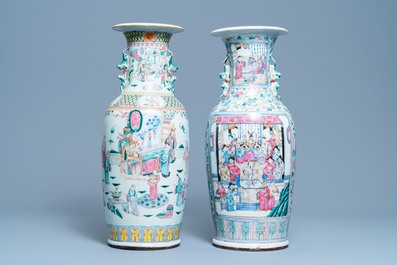 Deux vases en porcelaine de Chine famille rose, 19&egrave;me