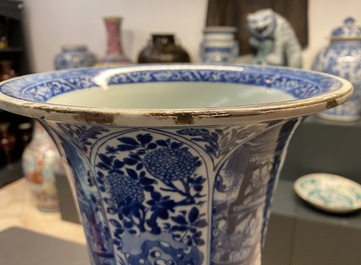 A pair of large Chinese blue and white 'Long Eliza' beaker vases, Kangxi