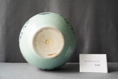 A Chinese blue and white celadon-ground jardini&egrave;re, Qianlong