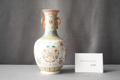 A Chinese famille rose vase with floral design, Qianlong mark, Republic