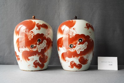 Vier Chinese vazen met ijzerrood decor van boeddhistische leeuwen, 19/20e eeuw