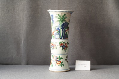 A Chinese wucai 'gu' vase with narrative design, Shunzhi