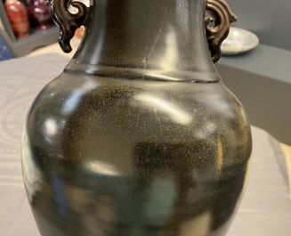 A Chinese monochrome teadust vase, Yongzheng mark, 19th C.