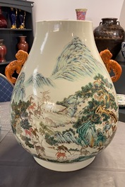 A Chinese famille rose '100 deer' vase, Qianlong mark, 20th C.