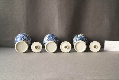 A Chinese blue and white five-piece garniture, Kangxi