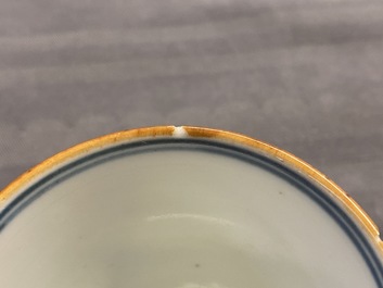 Two Chinese blue and white wine cups and a stem cup, Transitional period