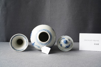 Twee Chinese blauw-witte vazen, Kangxi