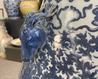 A Chinese blue and white 'hu' vase with lotus scrolls, 19th C.
